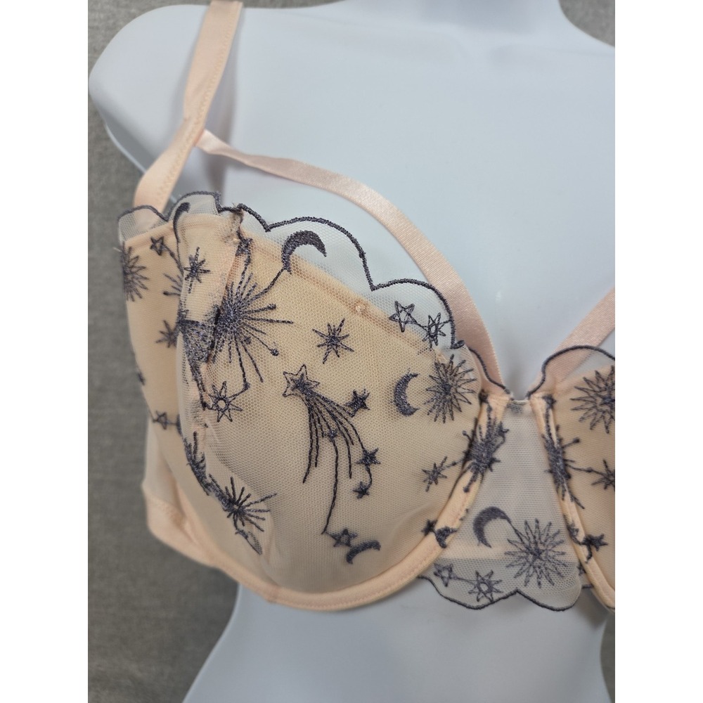 ADORE ME Peach Underwire Balconette Bra 38DD‎ Celestial Moon Stars Fairy Whimsy